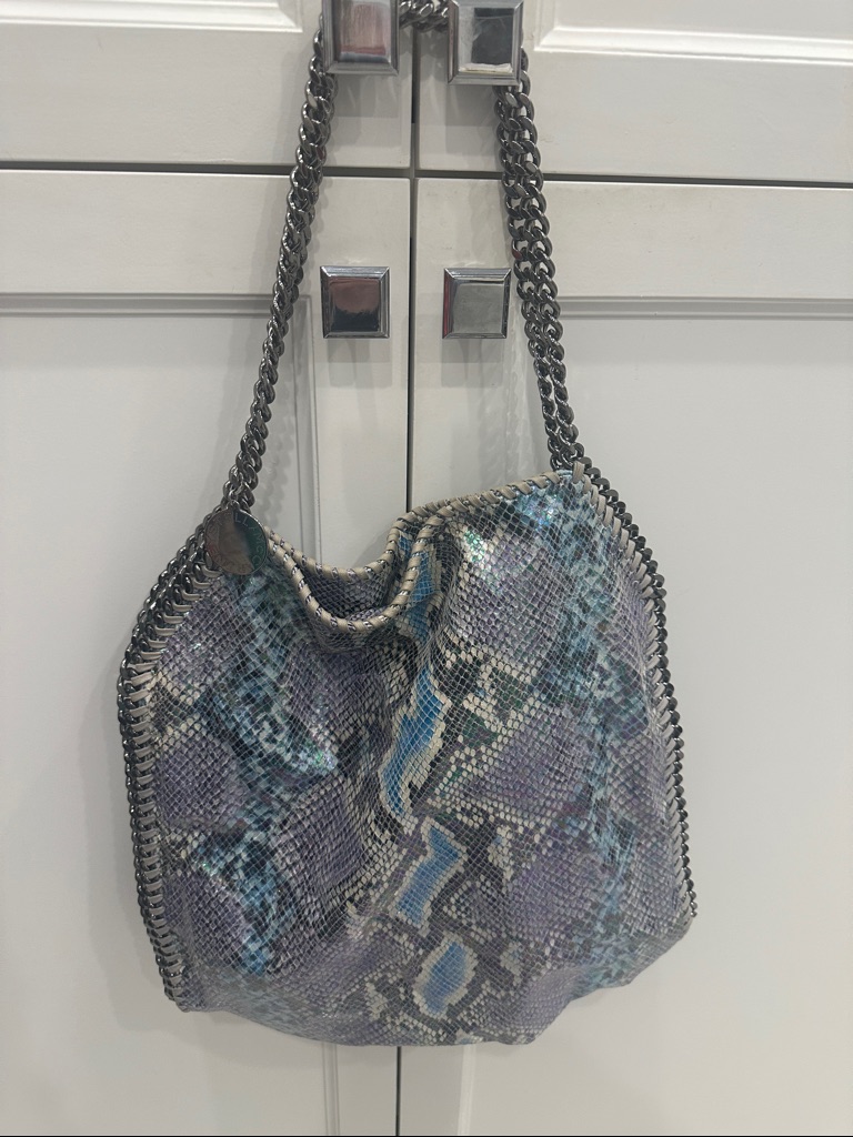 Stella Mccartney Blue & Purple Snake-Print Chain Shoulder Bag